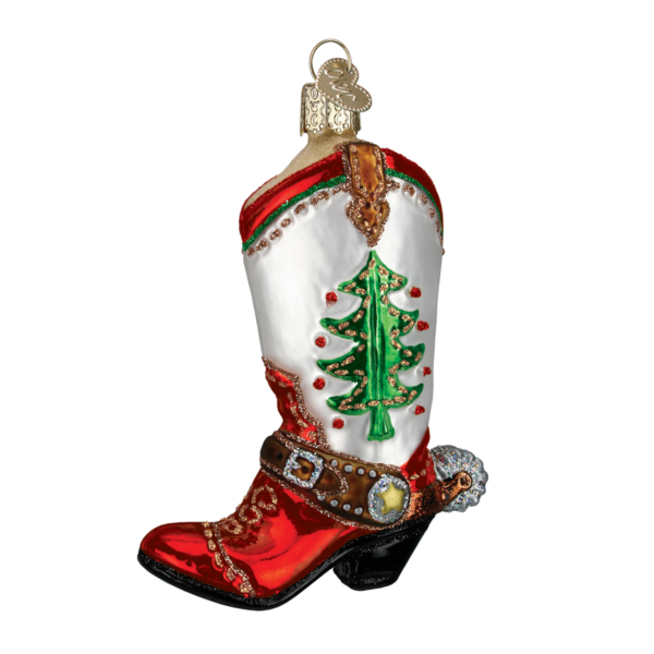 Christmas Cowboy Boot Glass Ornament