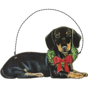 wooden black dachshund ornament