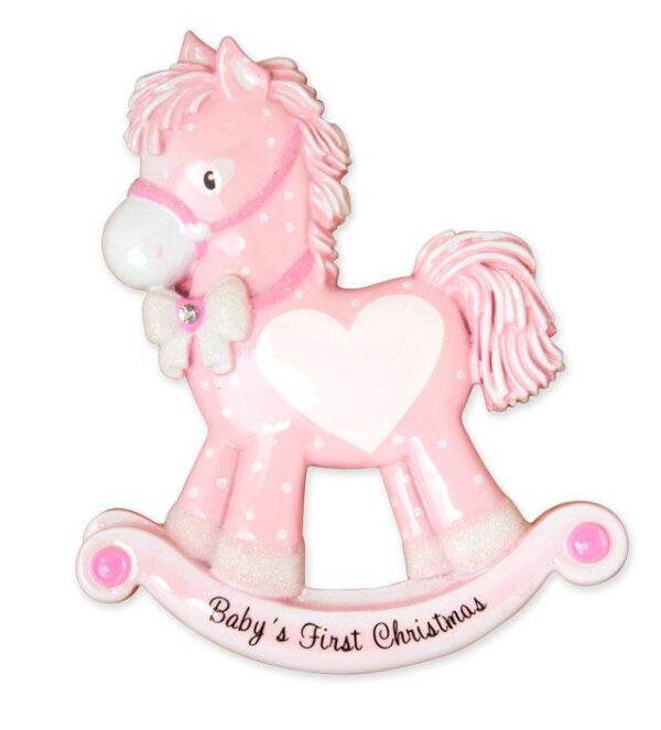 Baby's first Christmas ornament - pink rocking horse