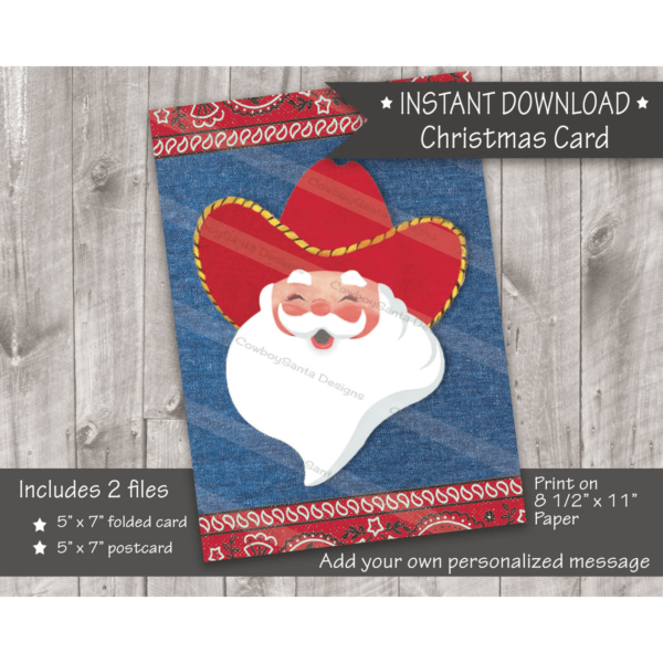 Cowboy Santa in red hat western Christmas card