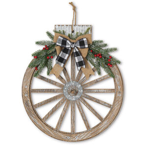 ornament-shaped wagon wheel wreath