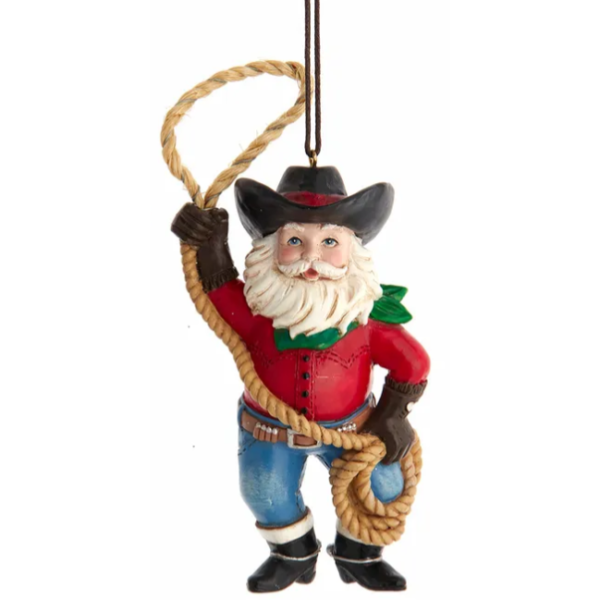 Roping Cowboy Santa Ornament - CowboySanta.com