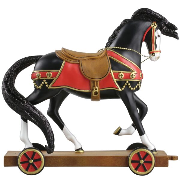 back side of black horse pull toy figurine